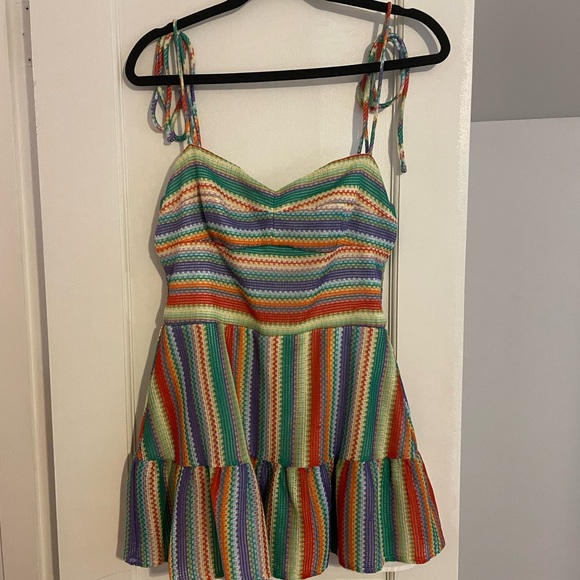 Amanda Uprichard - champagne romper in rainbow stripe - Picture 2 of 3